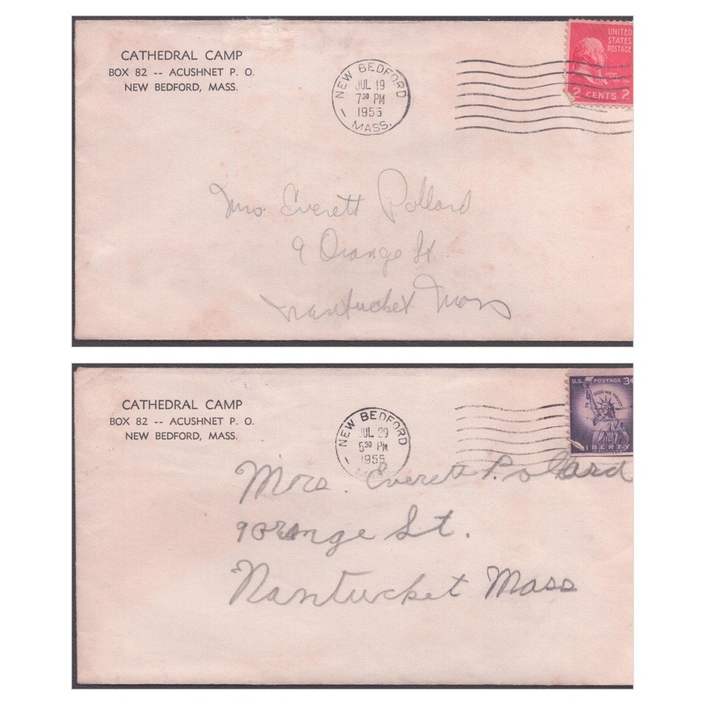 Vintage 1955 Cathedral Camp New Bedford MA Postmarked Envelopes Nantucket Lot 2
